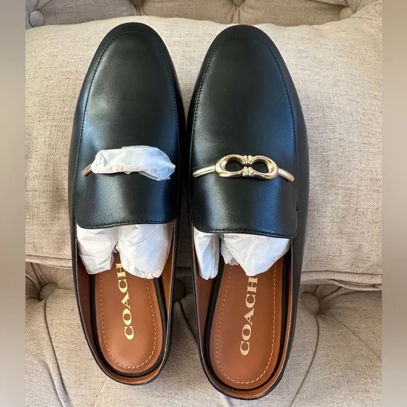 Coach black leather/gold buckle Sienna Leather Slide, size 7 - Picture 2 of 5